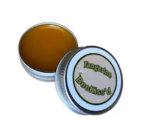 BeeKiss'd Tangerine lip balm in a wooden compostable pot