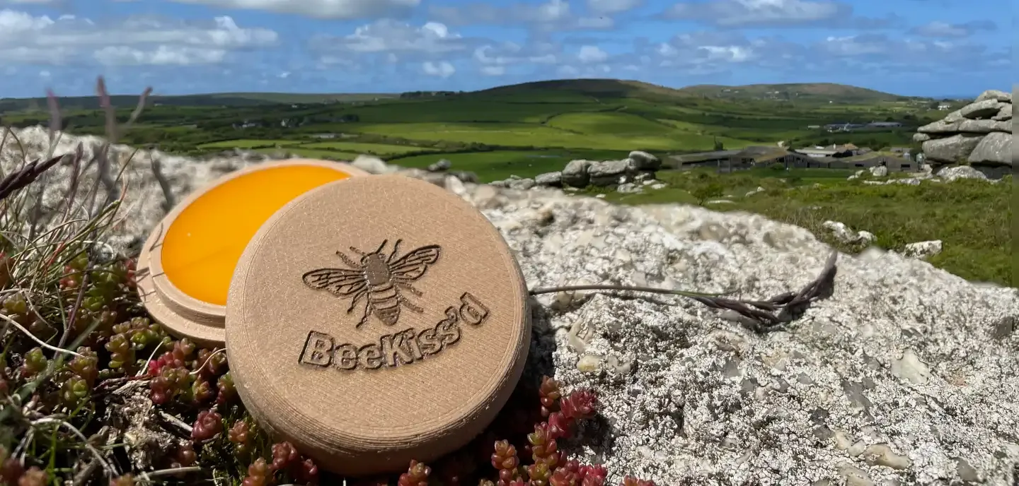 Ethical beeswax lip balm in compostable wooden packaging
